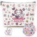 Silkovahamd Axolotl Gifts for Women - Cute Axolotl Necklace, Makeup Bag & 50Pcs Stickers Set - Unique Salamander Themed Present for Girl, Daughter, Axolotl Lover Birthday Christmas Velentine Day