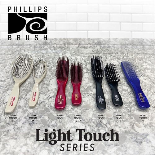 Phillips Brush Co Light Touch 8 Hair Brush - Black Detangling Brush with Twin Beaded Nylon Bristles