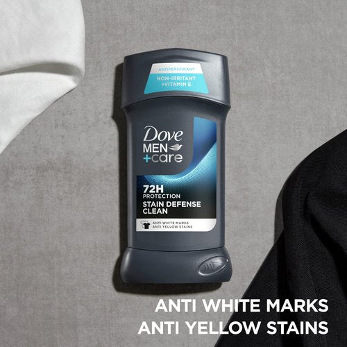 Dove Men+Care Deodorant Stick 4 Count Stain Defense Clean for Men, Anti-white Marks & Anti-yellow Stains with 72-hour Sweat and Odor Protection 2.7 oz