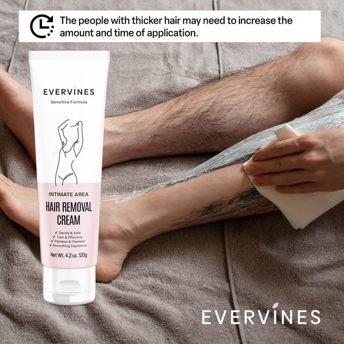 Evervines Hair Removal Cream for Women: Fast & Painless Depilatory for Bikini Pubic Legs Arms Underarms - Sensitive Skin Safe - Travel & Home Use with Scraper – 4.2oz