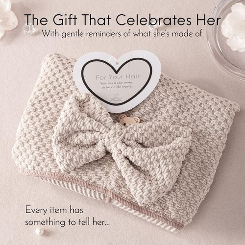 Happy Lolli Power Shower Gift Set – College Essential Bath Accessories for Women and Teen Girls – Includes Body Towel, Hair Towel, Wrist Bands, Headband, Face Sponge and More (Fresh in Beige)