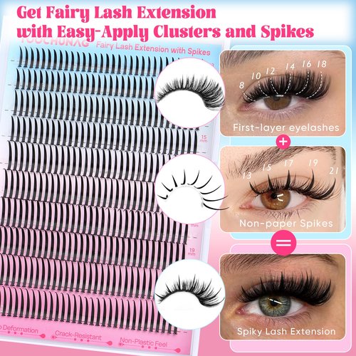 Lash Spikes 320pcs Spiky Lash Clusters 13-21mm D Curve Volume Spiky Cluster Eyelash Extensions Fairy Spike Eyelash Clusters for DIY Professional Individual Lash Extension by TOOCHUNAG