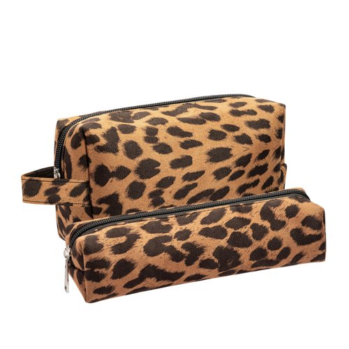 AGBIADD Makeup Bag Set, Large Capacity Cosmetic Bag and Pencil Case, Soft Material, Travel Toiletry Organizer (Brown)