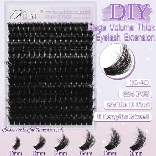 200D Lash Clusters 12-20mm Cluster Eyelash Extensions Thick Volume Eyelash Clusters 224pcs Mink False Eyelashes Clusters Soft Wispy Individual Lashes DIY Lash Extension, by KLHYIT