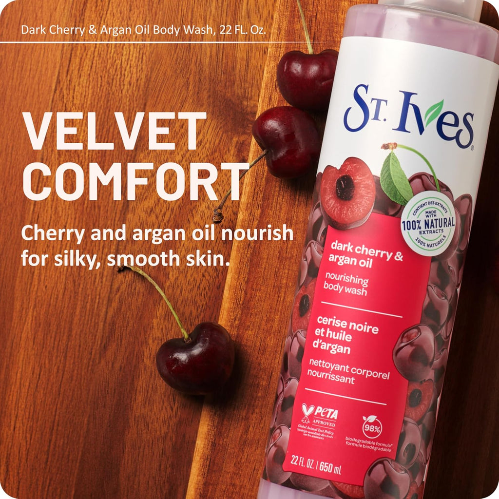 St. Ives Body Wash - Dark Cherry & Argan Oil | Nourishing Daily Shower Gel, 22oz