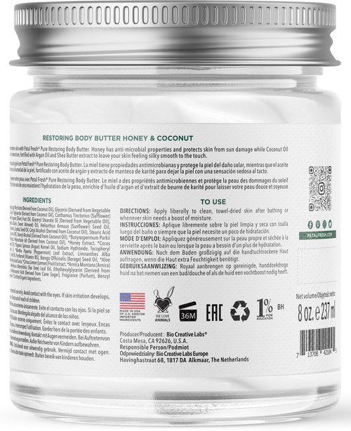 Petal Fresh Pure, Restoring Body Butter, Heals, Repairs & Protects Skin with Honey & Coconut Oil, 8 Fl oz