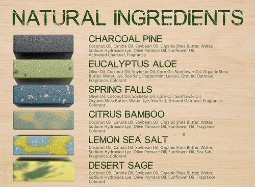 Natural American Elements Men's Bar Soap - 100% Natural with Essential Oils & Organic Shea Butter - 5 oz (6 Pack)