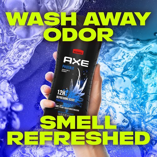 AXE Body Wash Phoenix 4 Count 12h Refreshing Scent Crushed Mint & Rosemary Men's Body Wash with 100% Plant-Based Moisturizers 16 oz