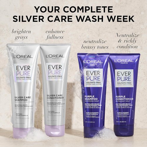 L'Oreal Paris EverPure Brightening Shampoo - Sulfate-Free Vegan Formula for Gray Hair | 8.5 Fl Oz