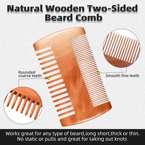 Natural Sandalwood Dual Action Beard & Moustache Combs with Faux Leather Cases (6 Pieces, Yellow)