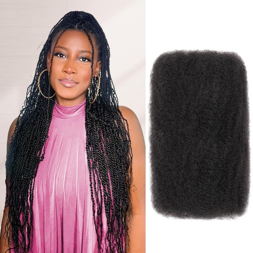 Afro Kinkys Bulk Human Hair, 18 Inch 50 Gram Soft 4C Afro Kinky-Curly Human Hair Bulk for Twist Dreadlocks Extensions Repair Locs Natural Black 1 Pack (1B, 18inch)