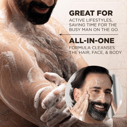 CHI Pour Homme 3-in-1 Hair, Face & Body Wash for Men, Sulfate-Free Cleansing & Moisturizing Shampoo, Fresh Woody Scent, Aloe Vera & Nettle-Infused Grooming Cleanser, 25 oz