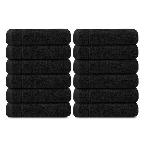 Tens Towels Pack of 12 Washcloths, 12 x 12 Inches, Lighter Weight, Quick to Dry, Super Soft & Absorbent, Gentle Face Towels, Hotel Quality, Perfect for Bathroom, Gym, Spa (Black, 12 Pack)