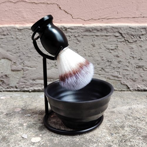 Shaving Brush Set for Men, 3in1 Shaving Set includes Synthetic Shaving Brush with Steel Stand and Resin Bowl (3pcs)
