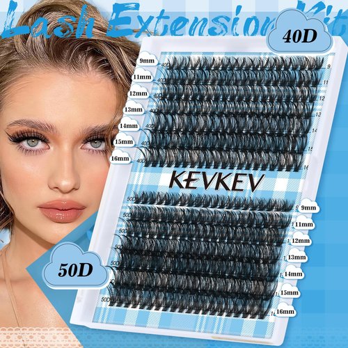 Lash Extension Kit 280Pcs Lash Clusters 40D+50D Eyelash Clusters Kit Individual Lashes With Lash Bond and Seal Tweezers For DIY Lashes (40D+50D,9-16mm)