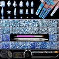 DZHILHMX Nail Rhinestones - 4300pcs Light Blue Crystals, Multiple Shape Gems, Flat Back Rhinestones, with Kit and Glue Gel, for Nail Art Decoration