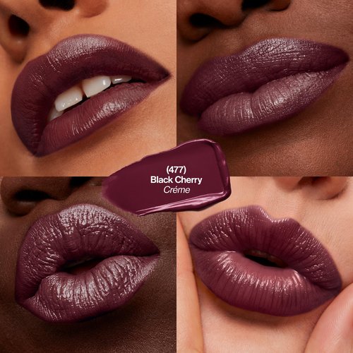 REVLON Super Lustrous Lipstick Gift Set, 5-Piece, Creamy Formula, Moisturized Feel, 755 Bare It All, 477 Black Cherry, 535 Rum Raisin, 805 Candied Rose, 810 Uncut Ruby