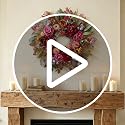 24-Inch Fall Floral Front Door Wreath with Burgundy Roses & Pumpkins - Farmhouse Harvest Decor