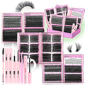YIDUO 6 Box Mix Lashes Clusters Kit Gift Packs 1686Pcs with 2X Bond&Seal Volume Mega/Bottom Soft Extension False Eyelash D Curl Wispy Natural DIY Individual Fake Eyelashes for Beginners Bulk Pack