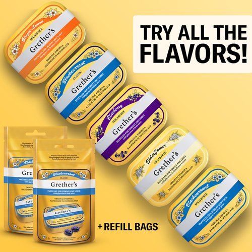 GRETHER'S Sugarfree New Flavor Ginger Lemon Pastilles Remedy for Dry Mouth Relief - Soothing Throat & Healthy Voice - Gift for Singers - 3.75 oz. 1 Pack
