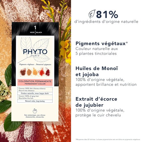 PHYTO Phytocolor Permanent Hair Color - 100% Grey Coverage, Ammonia-Free | 0.42 oz Botanical Formula