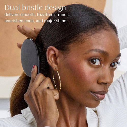 T3 Polish & Shine Oval Hairbrush - Premium Vegan Boar & Nylon Dual Bristle Design for Smoothing & Detangling