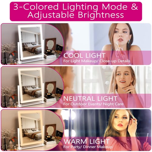 STAISE Hollywood Vanity Mirror with Lights, 17" L x 13" W LED Lighted Makeup Mirror, Dimmable & Three Color Lighting Modes, 10X Magnification Mirror, CRI>95% HD, 20W High Brightness (96 LED)