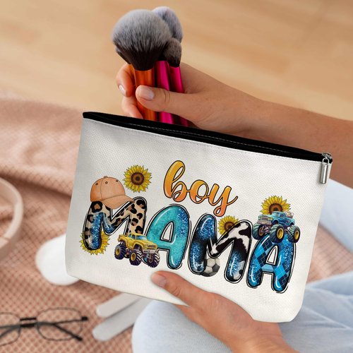 Cazhes Boy Mom Gifts for Mama, Mothers Day Makeup Bag with Zipper, Mother Birthday Gift Cosmetic Bags for Women from Son - D21