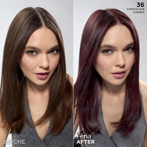 L'Oreal Paris Feria Hair Color - Multi-Faceted Shimmering Permanent Dye, 36 Chocolate Cherry (Deep Burgundy)