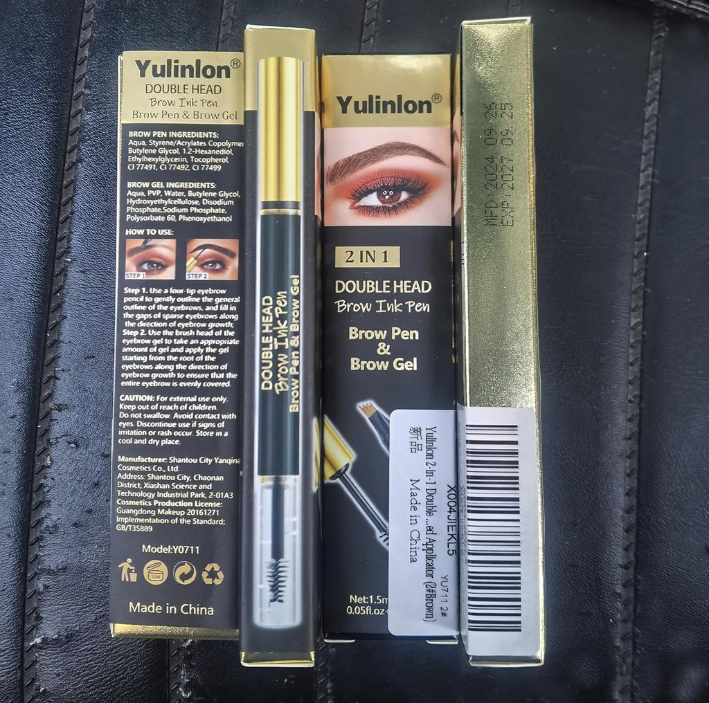 Yulinlon 2-in-1 Double Head Eyebrow Pen - Waterproof Brow Makeup with Dual-Ended Applicator | Dark Brown