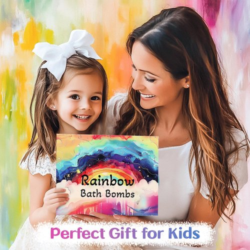 Rainbow Bath Bombs for Kids - 4 Pcs Handmade Natural Kid Bath Bombs, Valentines Easter Gifts for Kids, Girls Easter Basket Stuffers, Organic Bubble Bath