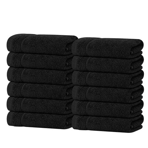 Tens Towels Pack of 12 Washcloths, 12 x 12 Inches, Lighter Weight, Quick to Dry, Super Soft & Absorbent, Gentle Face Towels, Hotel Quality, Perfect for Bathroom, Gym, Spa (Black, 12 Pack)