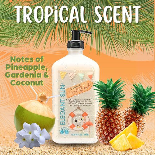 Elegant Sun Coral Beach Daily Moisturizer, Tan Extender Lotion, for After Sun or Tanning Bed, Aloe Vera base, Hypoallergenic, Sensitive Skin, Great for Men and Women, Unisex Fresh Scent