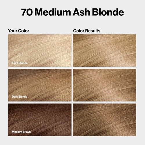 Revlon ColorSilk Blonde Permanent Hair Color - 100% Gray Coverage, Ammonia-Free, Vegan Keratin | 70 Medium Ash Blonde (Pack of 3)