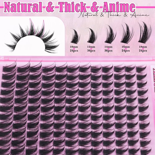 ALICE Manga Lash Clusters Wispy Cluster Eyelash Extensions with Spikes Anime Natural Eyelash Clusters Individual Lashes DIY at Home (144pcs/10-18mm/CD- Curly)