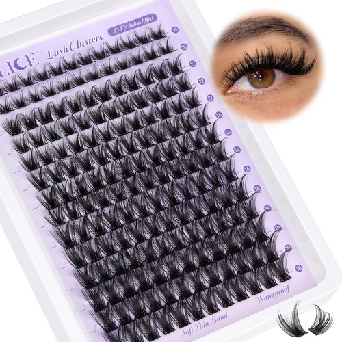 ALICE Lash Clusters Wispy Eyelash Clusters 10-18mm 168pcs Cluster Eyelash Extensions Natural Volume Lash Extensions DIY Individual Lashes with Soft Thin Band