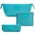 Kat Myhr Neoprene Washable Travel Makeup & Cosmetic Bag Set, 2 Air Mesh Pouches,100% Neoprene Toiletry Bag, Large Water Resistant Travel Bag for Toiletries, Makeup Cosmetic Travel Bag (Turquoise)