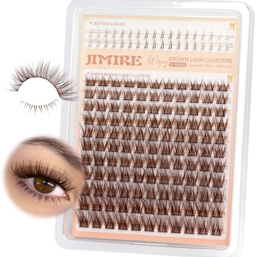 JIMIRE Brown Lash Clusters Wispy Lash Extensions Natural Eyelash Clusters with Bottom Lash Clusters 8-18MM Soft Fluffy Cluster Eyelash Extensions 161Pcs Cluster Lashes DIY at Home