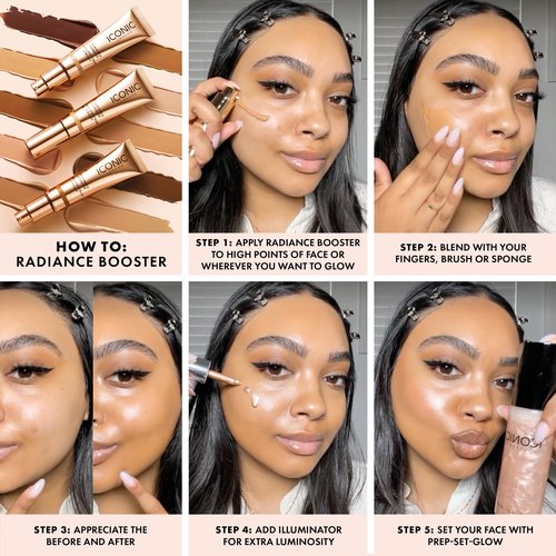 ICONIC LONDON Radiance Booster | Liquid Radiance Lightweight Skin Tint for a Glowy Makeup Look, Cruelty Free, Vegan Makeup (Sand Glow) 30 mL/ 1.01 Fl Oz