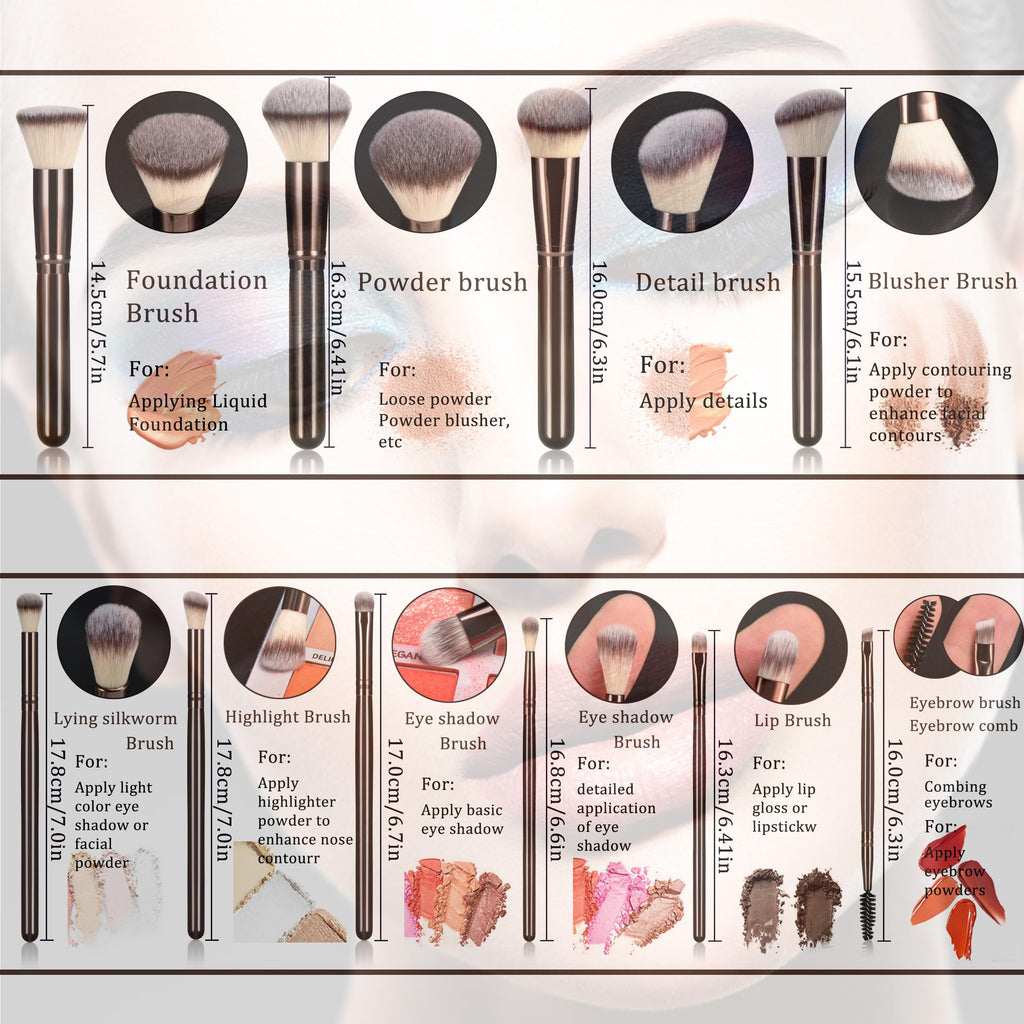YJ-Anyue 10 Piece Black brown Makeup Brushes - Wooden Handle with Soft Synthetic Bristles,for Face & Eye Makeup|Professional Makeup Brushes set for Women & Girls|