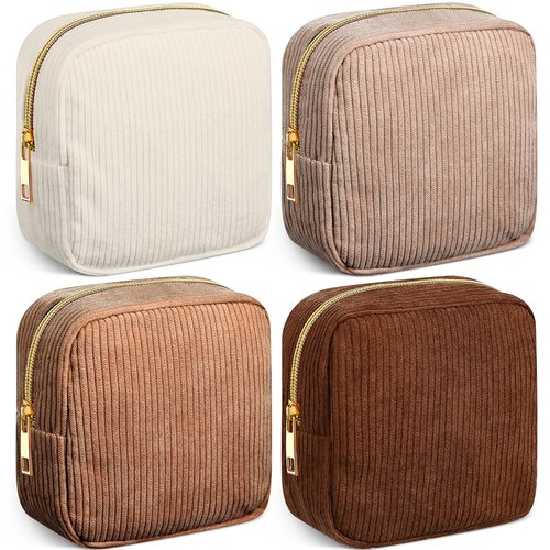 Dansydaisy 4 Pcs Sanitary Napkin Storage Bag Corduroy Period Bag for School Teen Mini Makeup Preppy Cosmetic Wallet Set for Women Teacher Portable First Period Cute Pad Pouch with Zipper