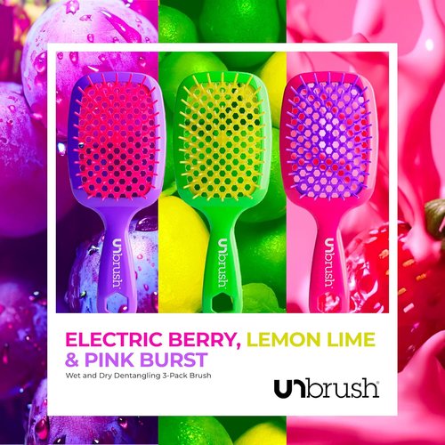 FHI Heat UNbrush Detangling Brush - Pain-Free Hair Brush for All Hair Types | 3-Pack Neon Collection