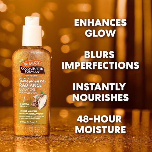 Palmer's Cocoa Butter Formula Shimmer Body Oil - Hydrating Radiance Oil with Vitamin E, 5.1 Fl Oz | Enhances Dark Tones & Tans