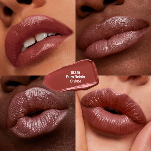 REVLON Super Lustrous Lipstick Gift Set, 5-Piece, Creamy Formula, Moisturized Feel, 755 Bare It All, 477 Black Cherry, 535 Rum Raisin, 805 Candied Rose, 810 Uncut Ruby