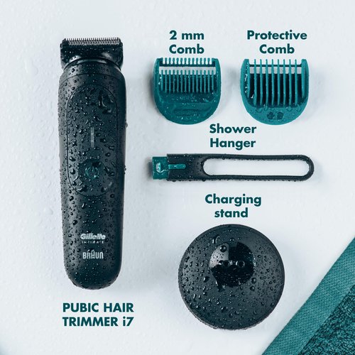 Gillette i7 Intimate Men’s Premium Pubic Hair Trimmer, Waterproof LED Body Hair Trimmer for Men, Manscaping Body Groomer