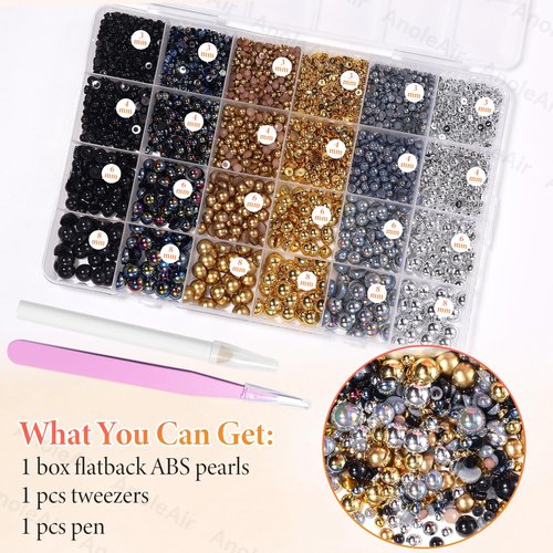 9000Pcs Gold Silver Black Half Pearls for Crafting, Flatback Pearls for Bedazzling, 3-8mm ABS Flatback Gold Pearl for Nails Art DIY Crafts Shoes Clothes Bags DIY Making