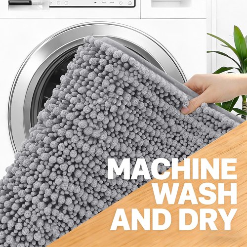 OLANLY Bathroom Rug Mat - Soft, Absorbent Chenille Bath Mat with Non-Slip Backing | 30x20 Inches, Grey