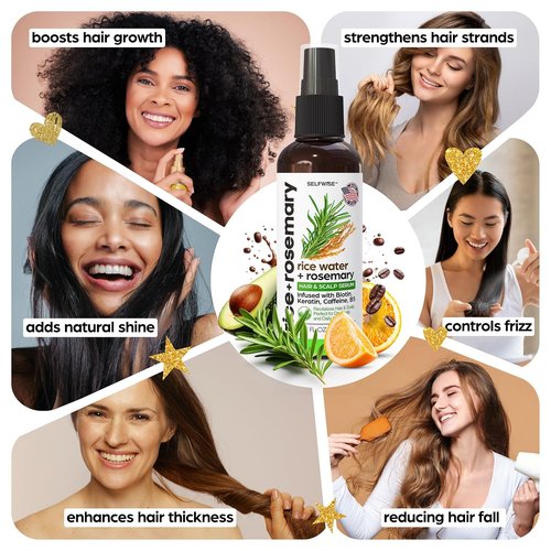 Fermented Rice Water Hair Growth Spray by NEW | Boost Thinning Hair with Rosemary, Biotin & Caffeine - All Hair Types