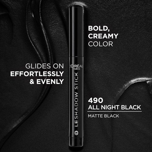 L'Oreal Paris Makeup Le Shadow Stick Eyeshadow - Blendable, Smudge-Resistant Smokey Cream, 490 All Night Black