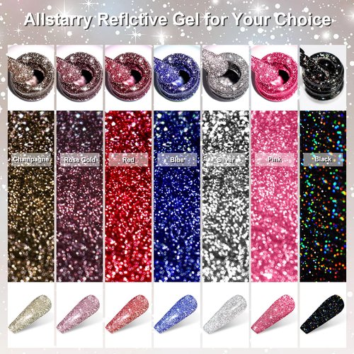 Allstarry Reflective Glitter Gel Nail Polish, 15ml/0.5 Fl Oz Shimmer Sparkle Diamond Glitter Gel Polish UV LED Curing Soak Off Home DIY Nail Salon for Nail Art Disco Party Nightclub Wedding - Silver
